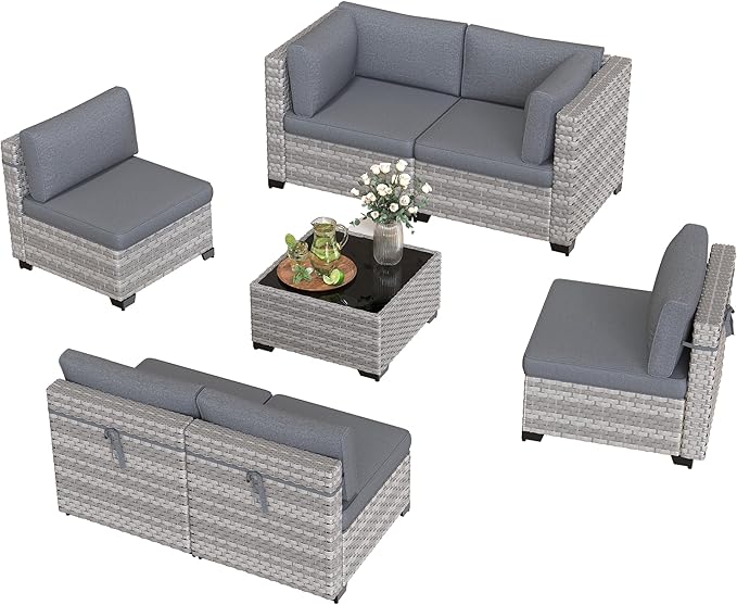 6-Seat Modular Patio Furniture Set – Outdoor Wicker Sectional Sofa