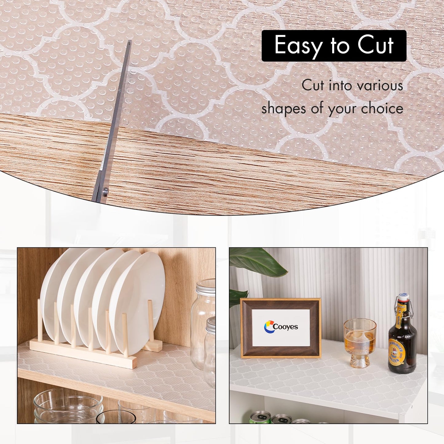 Cooyes Shelf Liner for Kitchen Cabinets – Non-Adhesive Waterproof Drawer Liner – Durable EVA Material Easy-to-Cut Shelf Paper for Refrigerator, Cupboard, Dresser with Modern Pattern (17.7"W x 78.7"L)