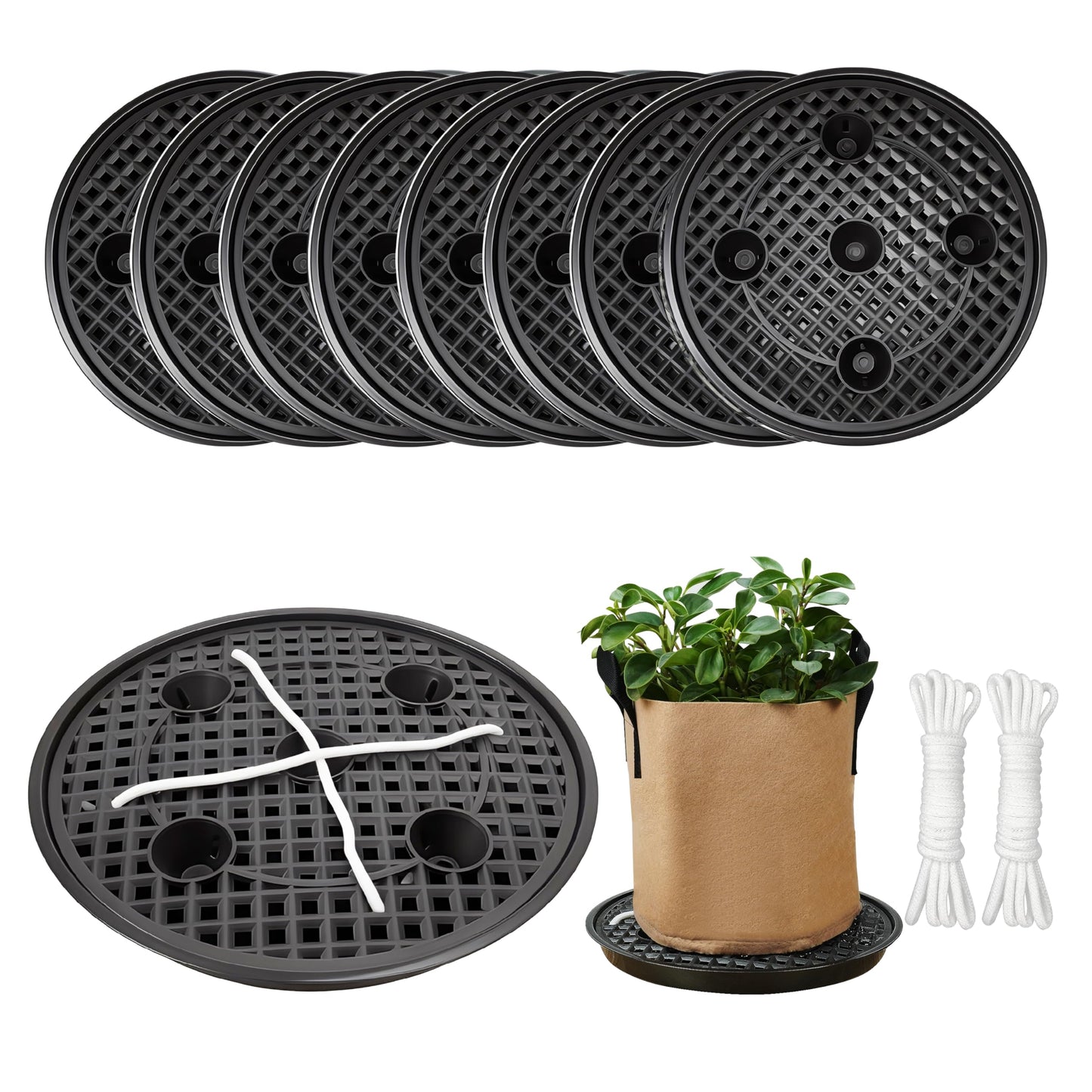 8 Pack 12 inch Self Watering Base for Fabric Grow Bag, Self-watering Plastic Elevated Plant Saucer Stand, Automatic Watering Tray for Non-woven Planter Flower Pot Growth Tent Greenhouse Indoor Outdoor