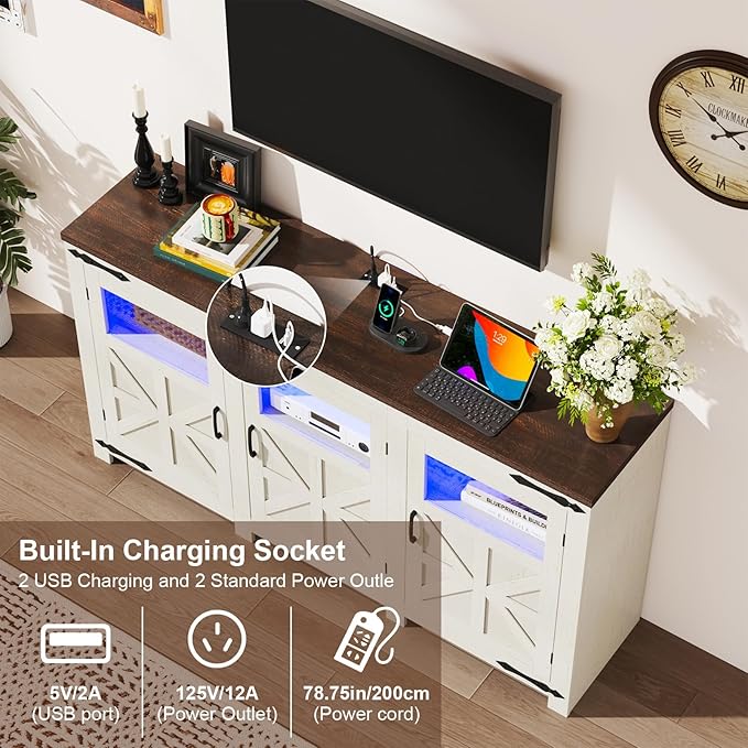 64" Large LED Farmhouse TV Stand