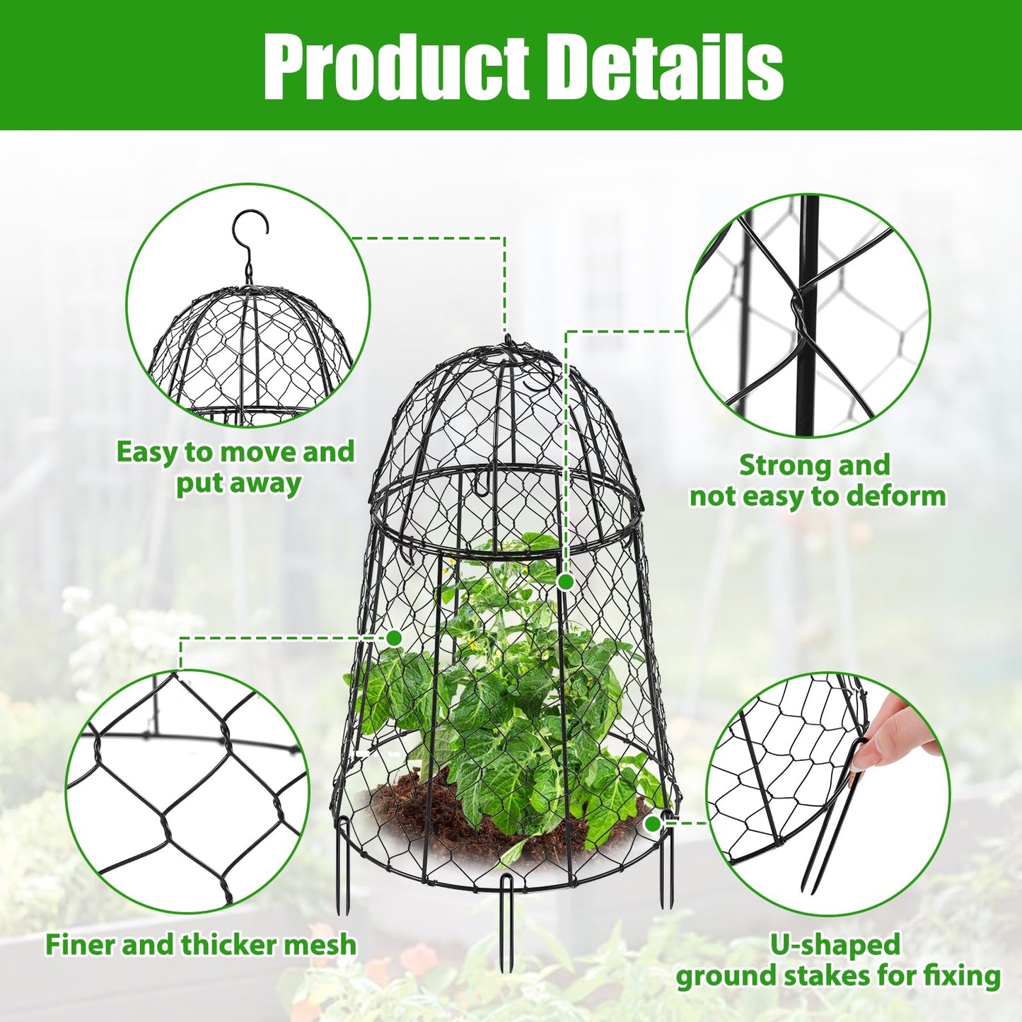 Phoncoo 6 Pack Garden Cloches for Plants, Sturdy Plant Protectors from Animals, Chicken Wire Cage for Garden Cages to Keep Bunnies Chicken Squirrels Birds Animals Out