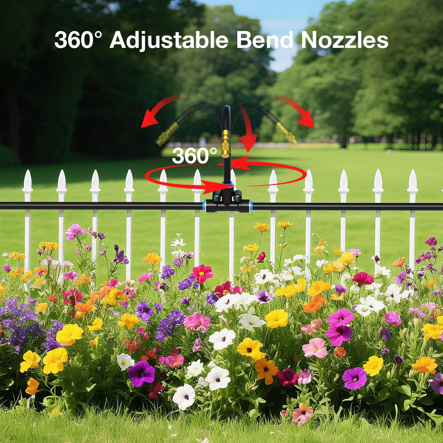 MIXC 20pcs 360° Adjustable Drip Irrigation Nozzles for 1/4" Drip Irrigation Tubing, Only 20pcs Flexible Misting Copper Nozzles and Quick-Connect Three-Way Tubing Fittings