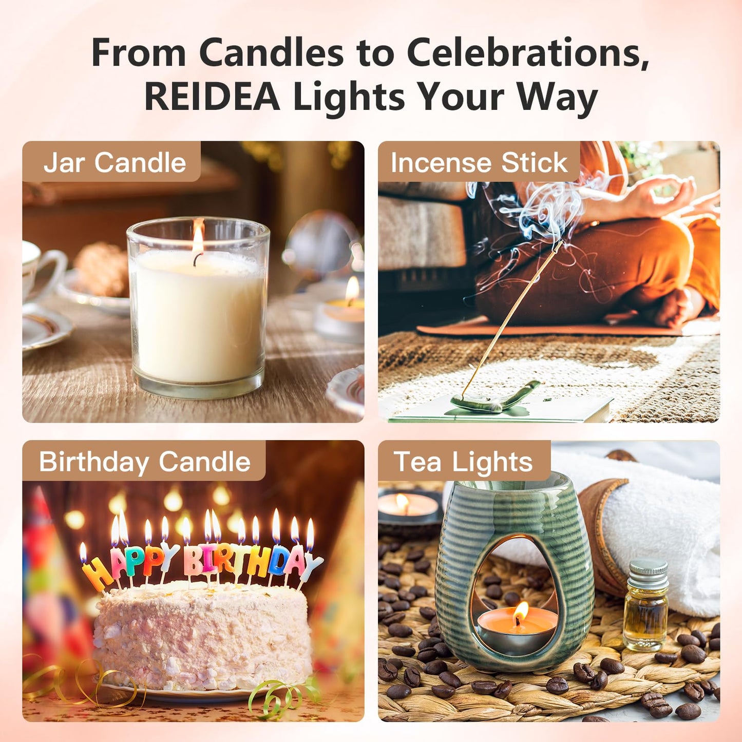 REIDEA Lighter Electric for Candle S4 Pro USB Rechargeable Safety Lock with LED Battery Indicator Flameless Windproof Arc Plasma Lighter for Candle, Fireworks (Champagne Gold)