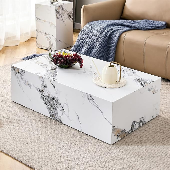 Faux Marble Coffee Table, Rectangle MDF Coffee Tables