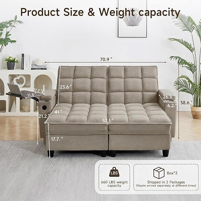 Auvsoce 71" Chaise Lounge Chair Indoor, Convertible Sleeper Sofa Bed