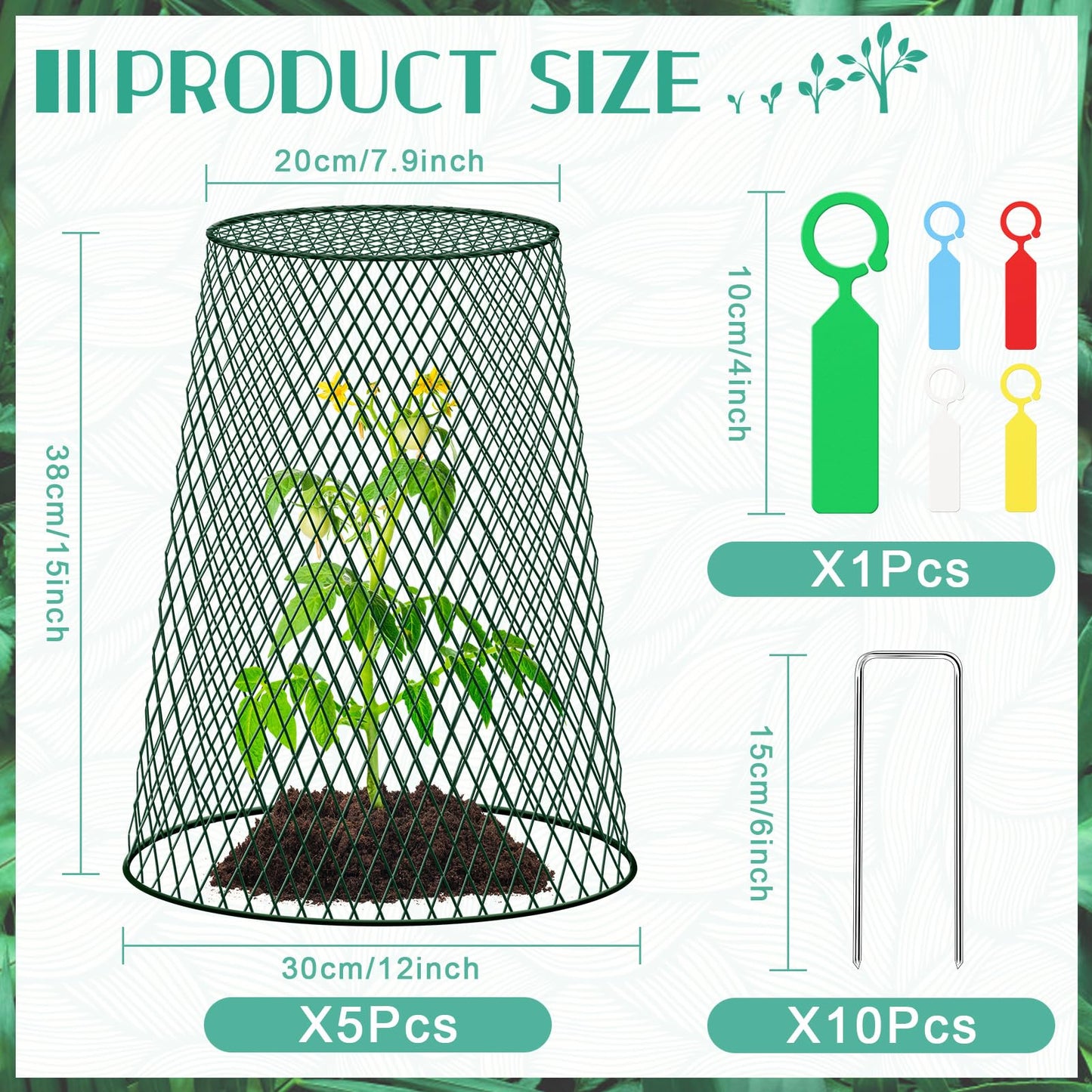 5 Packs 12"x15" Garden Cloches for Plants, Plant Protectors from Animals,Plant Cages for Outdoor Plants,Plant Covers from Animals,Chicken Wire Cloche with Stakes & Labels for Protect Plants,Vegetables