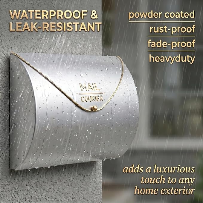 Metallic Silver Wall Mount Mailbox for Outside,Waterproof Metal Mailboxes with Rust-Proof Galvanized Steel,Large Capacity Envelope Mailbox for House,12.99 x 10.35 x 3.5 Inch