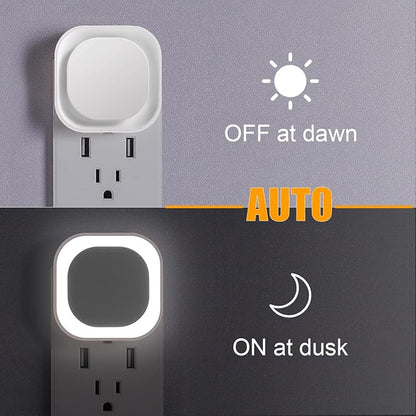YUNLEX 2 Pack Daylight White Night Light, Gentle Eye-Care with Dimmable Wide-Glow & Indirect Reflection, Auto Dusk to Dawn Sensor, Plug in for Kitchen Counter, Garage Workshop, Laundry, Hallway