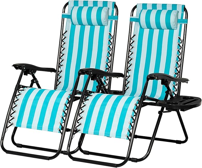 Nazhura Set of 2 Relaxing Recliners Patio Chairs Adjustable Steel Mesh Zero