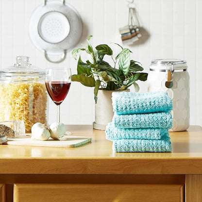 DII Basic Terry Collection Waffle Dishtowel Set, Solid Aqua, 4 Piece