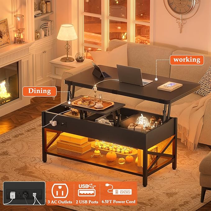 Aheaplus Coffee Table Lift Top Multi-Function Coffee Table Converts to Dining