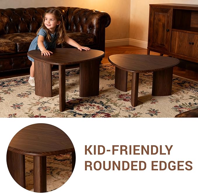 Honyee Nesting Coffee Table Set of 2, Modern Walnut Wood Veneer Coffee Table