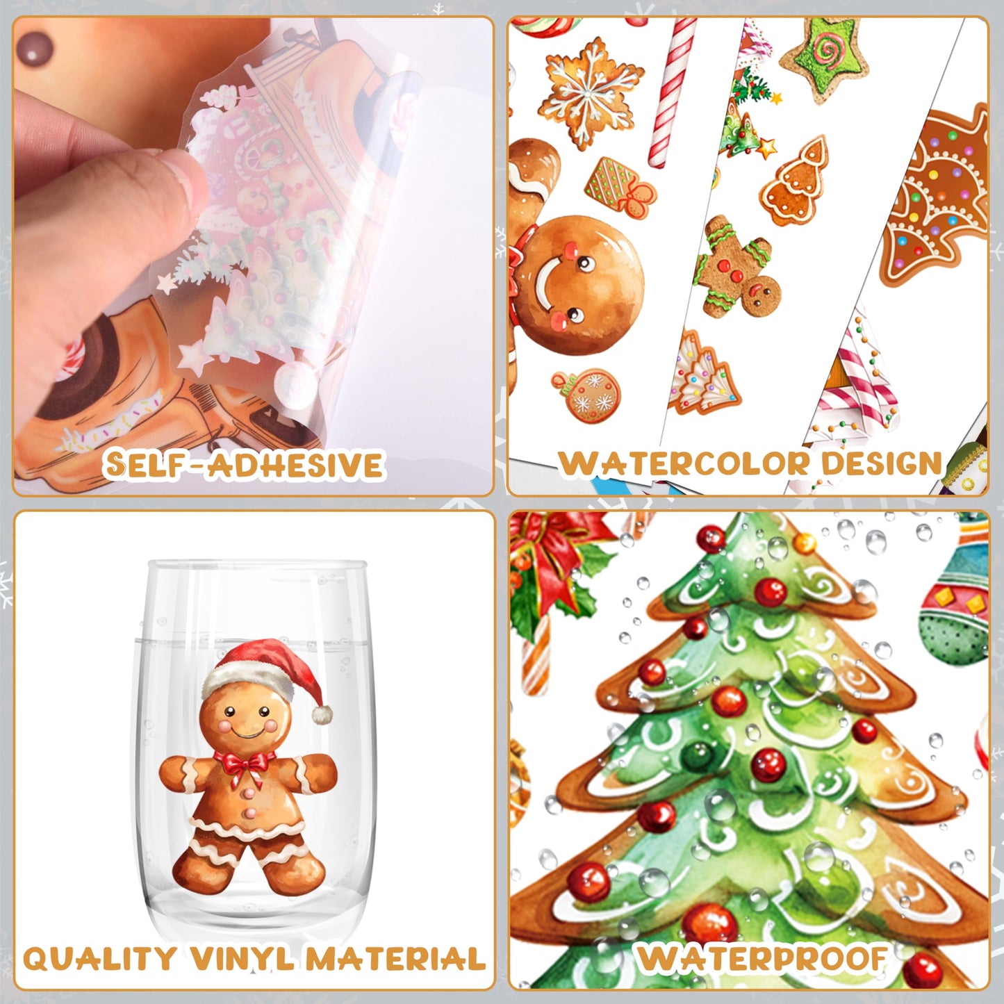 Christmas Gingerbread Wall Stickers Decoration 12 Sheets, Christmas Wall Decals Holiday Gingerbread Decor, Winter Candy Vinyl Stickers for Living Room Bedroom Home Office Decor