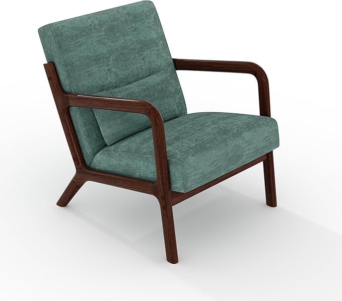 Garvee Mid-Century Modern Accent Chair, Chenille Upholstery, Solid Wood Armchair