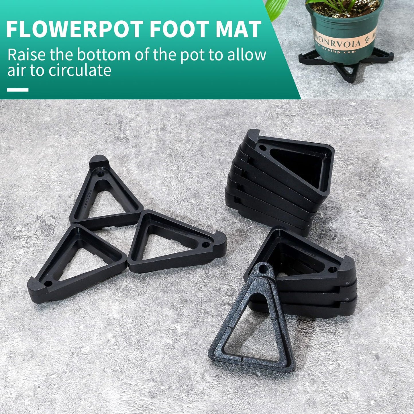 ZUDKSUY 12Pcs Plant Pot Feet, Invisible Elevated Stand for Outdoor Planters, Promotes Airflow & Prevents Moisture, Heavy-Duty Leveling Supports for Potted Plants, Flowers, Garden, Greenhouse, Patio, Deck (Black)