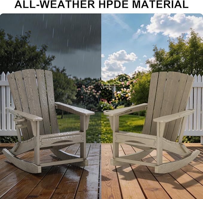 Adirondack Rocking Chair with Retractable Ottoman, Outdoor Folding Adirondack