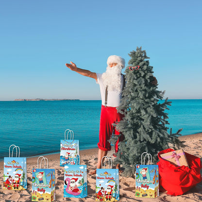 24PCS July Christmas Party Favor Bags Christmas Tropical Party Disposable Treat Bags with Handles Hawaiian Gift Bags for Summer Christmas Theme Hawaiian Beach Birthday Party Decorations Supplies