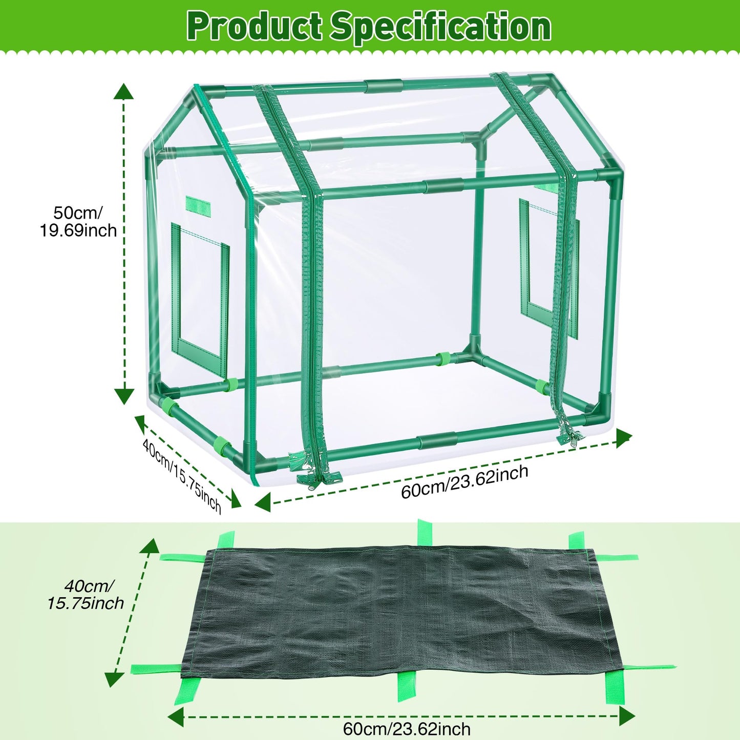 Mini Greenhouse with Potting Mat for Indoor Plant, Heavy Duty Portable Green House with Waterproof Pot Pad for Small Plants, Clear Small Plant Tent for Seed Humidity (Green)