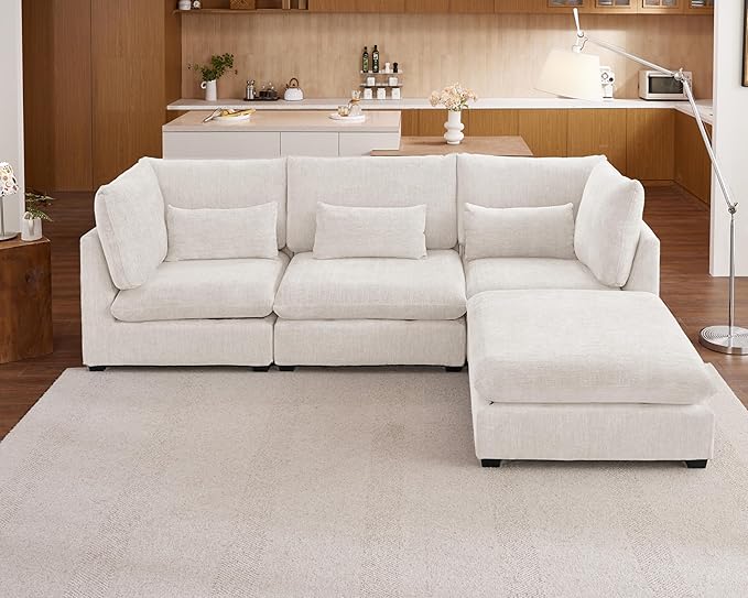 115" Oversized Chenille Couch Modular Sectional Sofa, Washable Cloud Couch