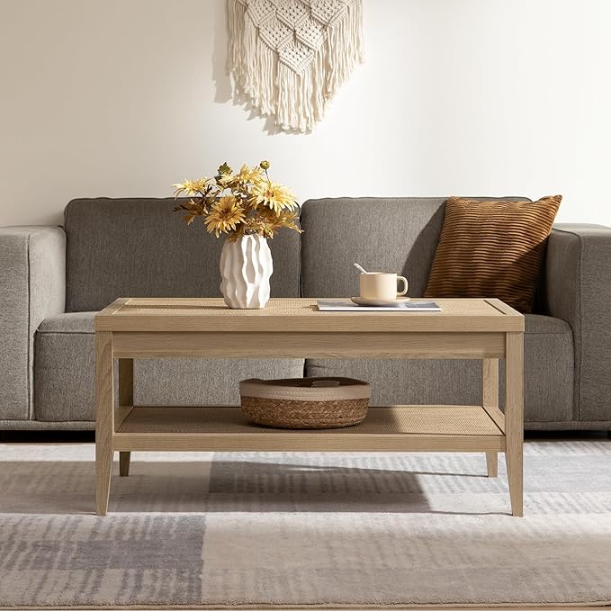 SICOTAS Rattan Coffee Table for Living Room