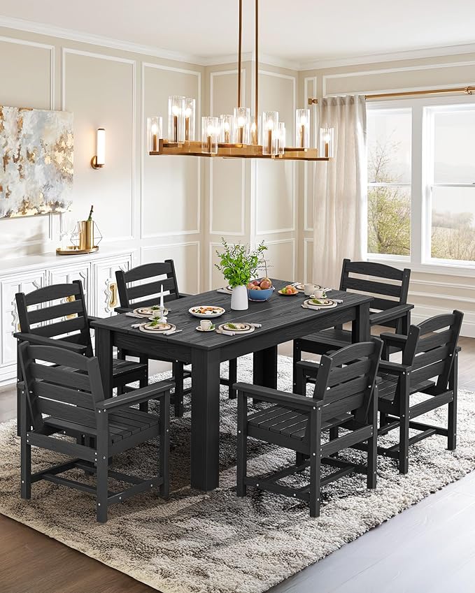 SERWALL HDPE Dining Set for 8: 2 Umbrella Hole Tables + 8 Chairs. Includes 8