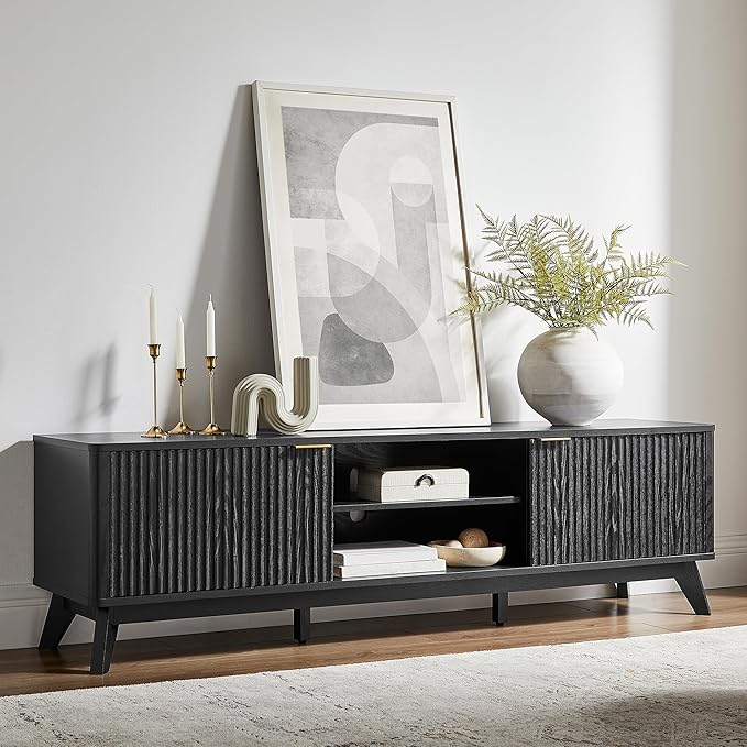 OKD 70" Mid Century Modern Fluted TV Stand, Entertainment Center, Media Console