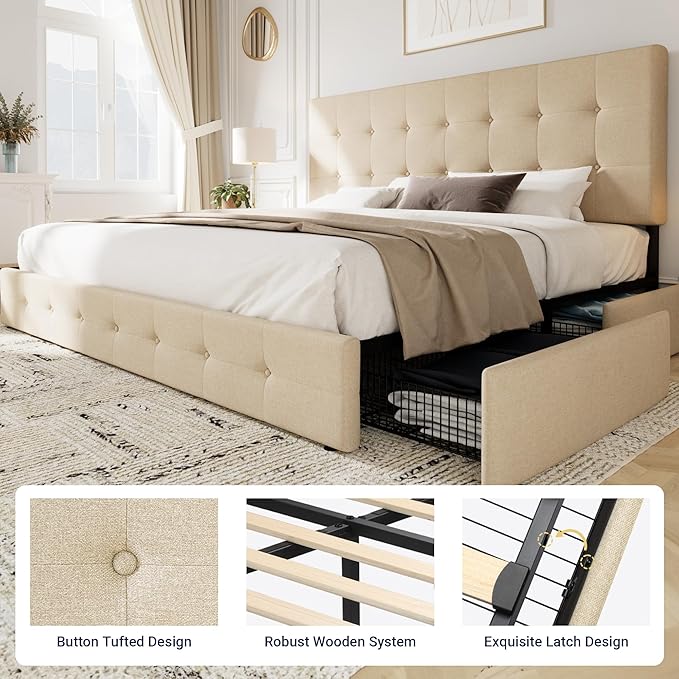 Allewie Upholstered King Size Platform Bed Frame