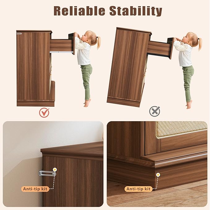 HUAHUU 9 Drawer Dresser for Bedroom, 60 Inch Long Dressers & Rattan Chest of