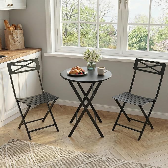 GarveeTech 3-Piece Folding Bistro Set, Heavy Duty Outdoor Patio Furniture