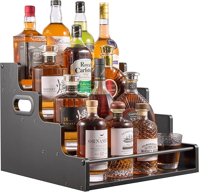 YQBRAO 4-Tier Liquor Bottle Display Shelf, Coffee Syrup Rack Organizer