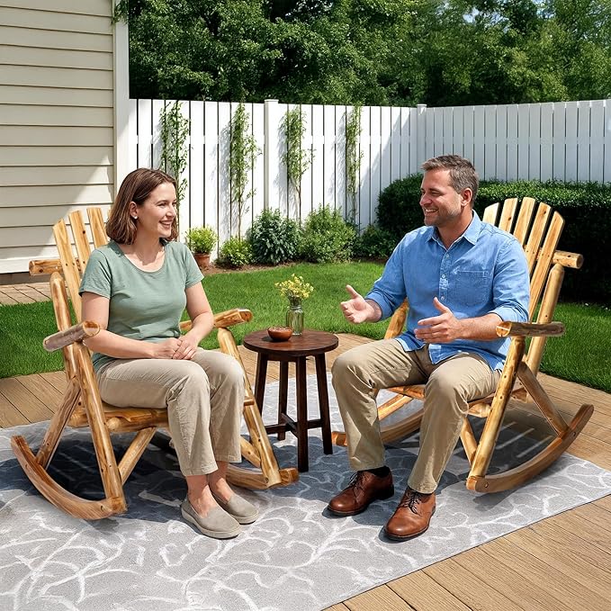 Outvita Wooden Rocking Chair, Fir Log Adirondack Rocker, Outdoor Wood Accent