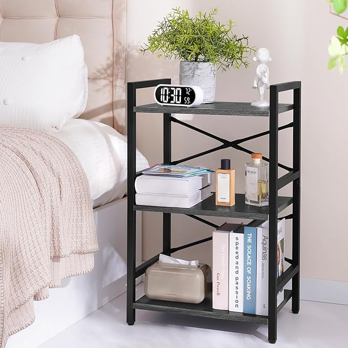 Yoobure Bookshelf Small Book Shelf, Solid Industrial 3 Tier Shelf Bookcase