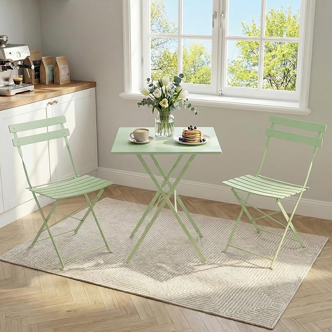 GarveeLife 3 Piece Patio Bistro Set, Folding Patio Bistro Table and Chairs Set
