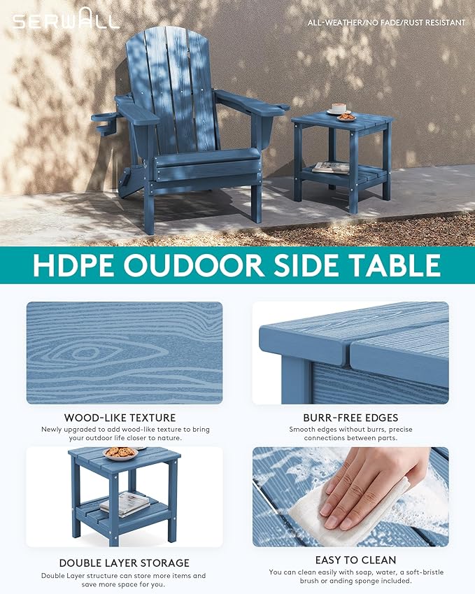 SERWALL 2-Tier HDPE Outdoor Side Tables Set of 2, Weatherproof Rectangular