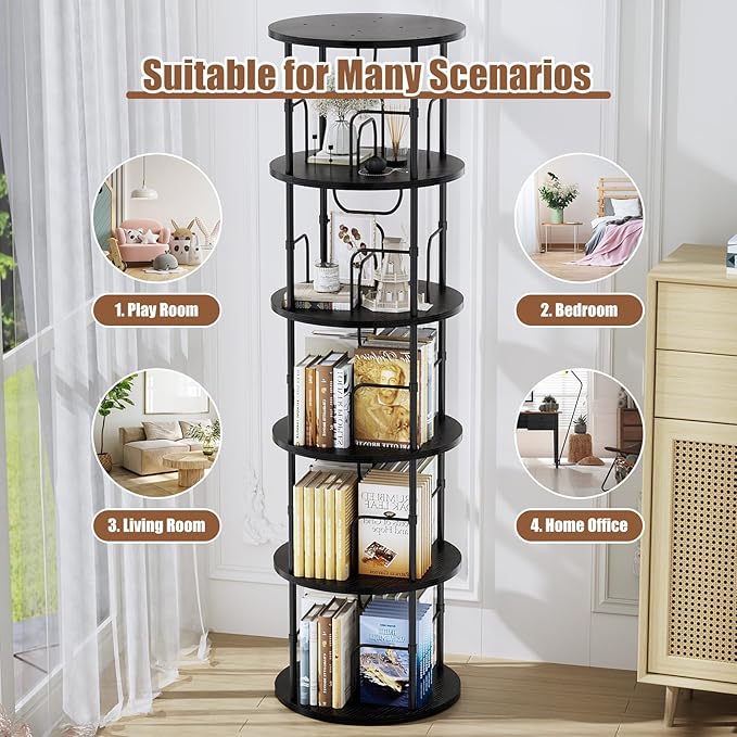 ALLSTAND 5 Tier Rotating Bookshelf, 360 ° Display Stackable Spinning Bookshelf
