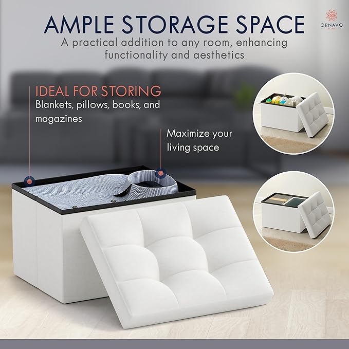 Ornavo Home Small Storage Ottoman Foldable Collapsible Rectangle Linen Ottoman