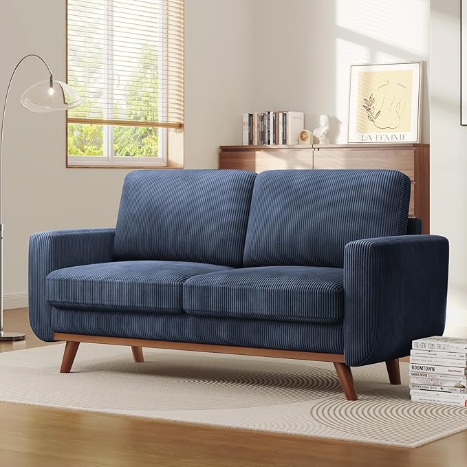 Vesgantti 68" Loveseat Sofa Dark Blue, Comfy Corduroy Couch