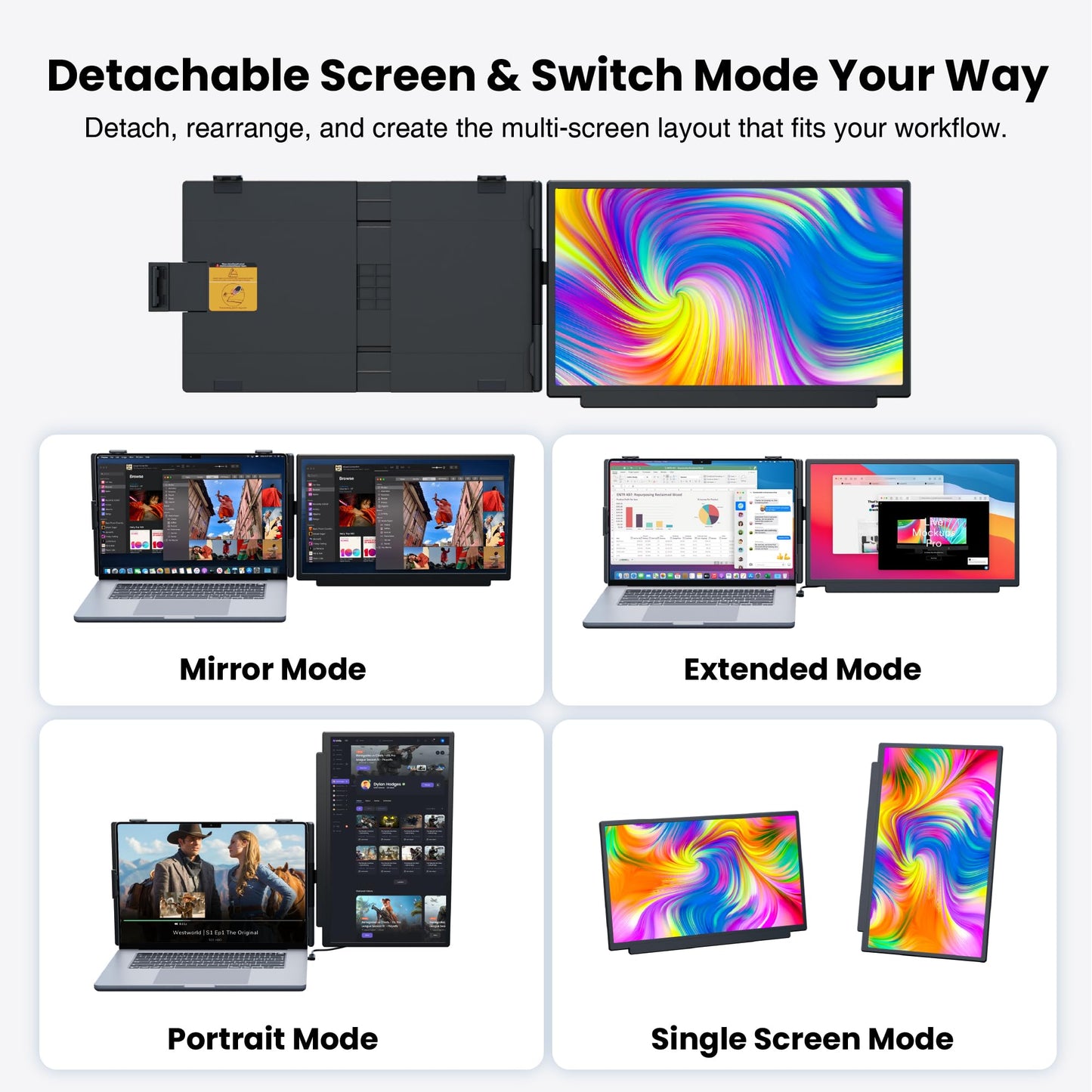 kasorey Laptop Screen Extender, 15.6" FHD 1080P Detachable Laptop Monitor Extender for 13-17.3" Laptop, Plug-Play Portable Laptop Extended Monitor, Slim 0.27'' Travel Monitor for Wins/Mac/Android/PS5