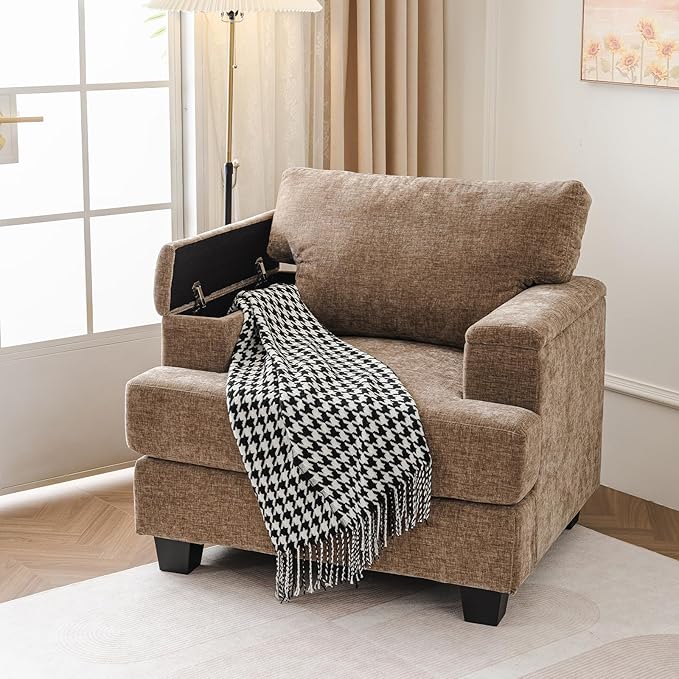 Oversized Accent Chair with Armrest Organizer, Living Room Chairs with 7.8''