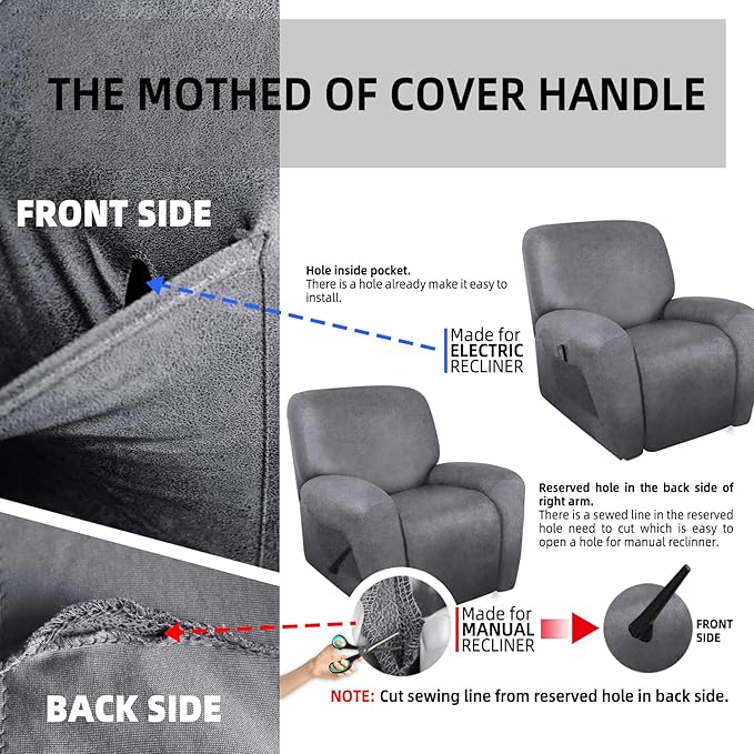 ANARACHON Recliner Chair Covers Leather Like, 4 Pieces Recliner Cover