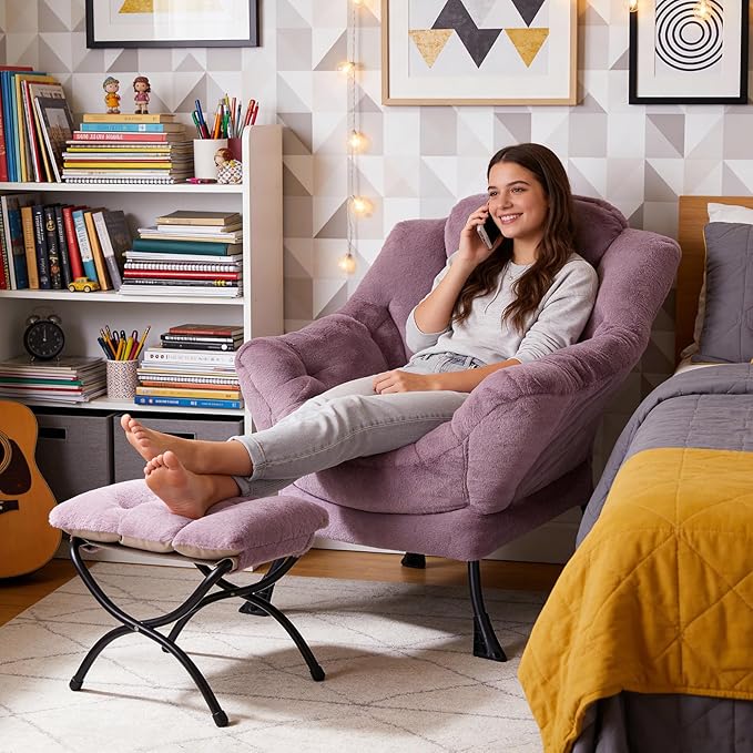 MBOOYOME Lazy Chair with Ottoman, Modern Accent Lounge Armchair with Side