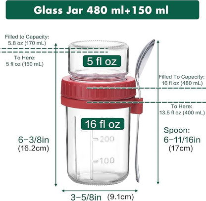 Danmu 2 Pack Overnight Oats Containers with Lids 21 oz (16+5),Dual-Layer Yogurt Parfait Cups with Lids,Meal Prep Containers Glass for Snack,Overnight Oats,Yogurt,Parfait,Salad Dishwasher Safe