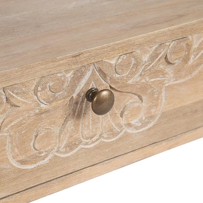 Kate and Laurel Mirza Transitional Carved Wood Floating Side Table, Natural Wood
