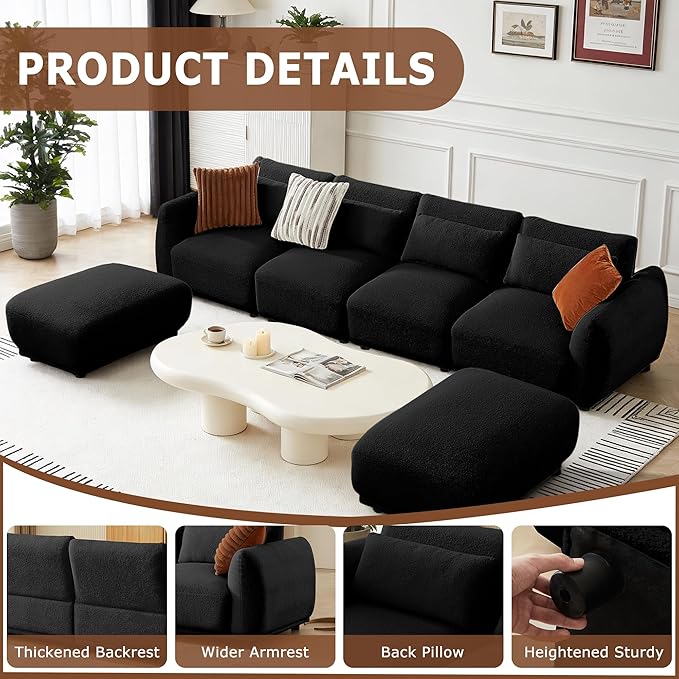 U Shaped Cloud Sectional, Convertible L Shaped Couch