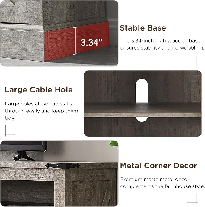 OKD Fireplace TV Stand for 65+ Inch TV, Rustic Media Console w/Sliding Barn