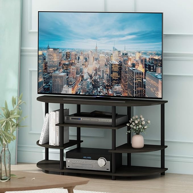 Furinno JAYA Simple Design Corner TV Stand, Espresso/Black