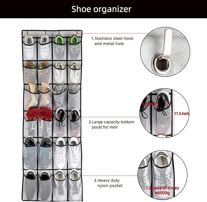SAVERHO Hanging Shoe Organizer, Over The Door Shoe Organizer
