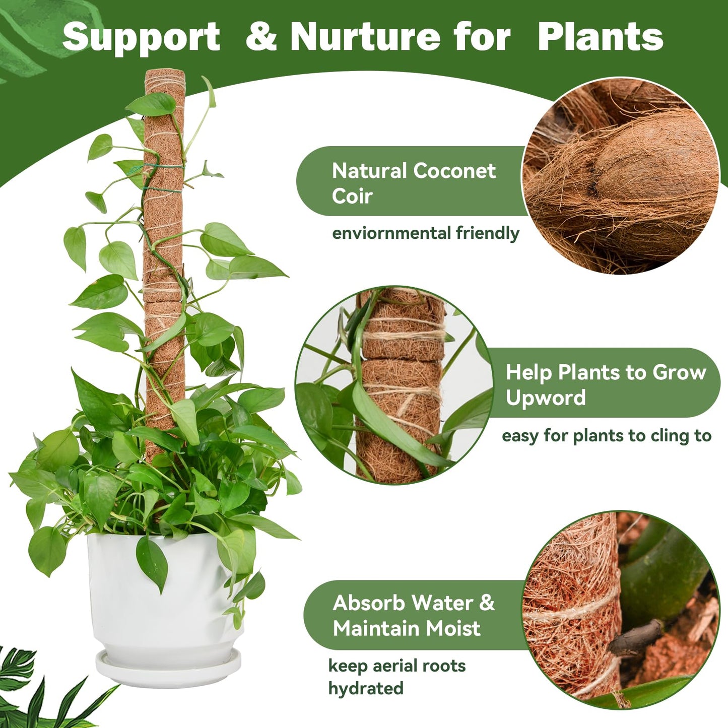 49 inch Tall Moss Pole for Plants, SproutMaven 4 Pieces of 16 Inch Monstera Moss Pole kit for Indoor Outdoor Climbing Plants Lianas to Grow Upwards