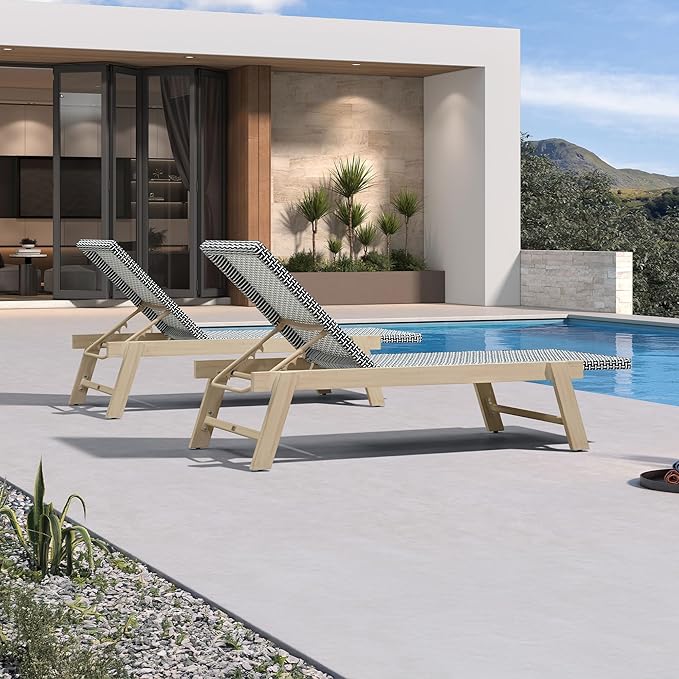 PURPLE LEAF Extra Large Patio Chaise Lounge 2 Pieces French Outdoor Wicker
