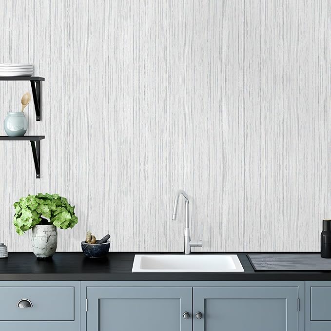 Beige Grey Grasscloth Peel and Stick Wallpaper 15.74" X 118.11" Boho Textured
